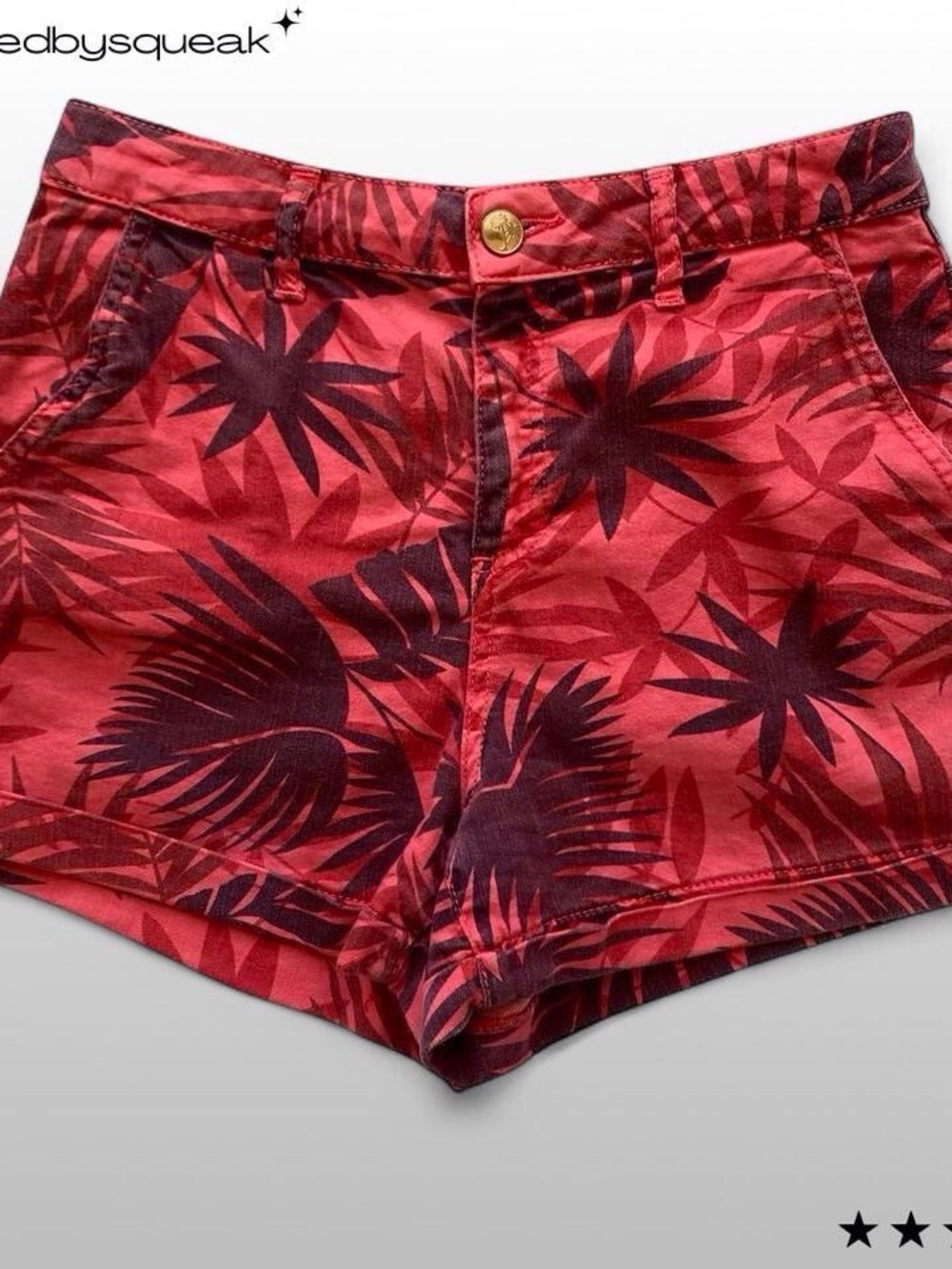 Zara Y2K Red Denim High Rise Jean Shorts 4 Small Tropical Vacation Boho